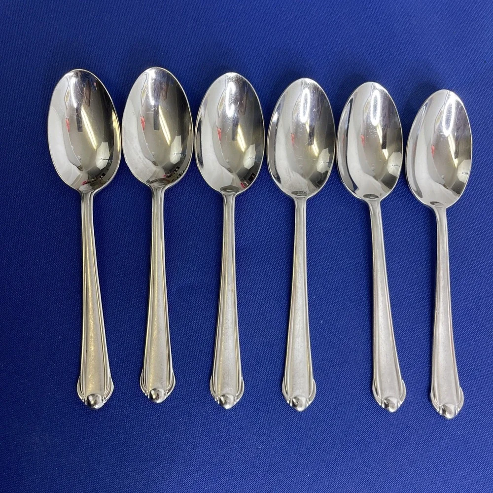 6 Mikasa CLASSICO SATIN Oval Soup Spoons Indonesia 18/0 Flatware‎ Silverware